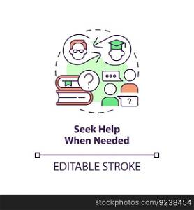 Seek help when needed concept icon. Student achievement. Asking questions. Tuition assistance. Learning improvement abstract idea thin line illustration. Isolated outline drawing. Editable stroke. Seek help when needed concept icon
