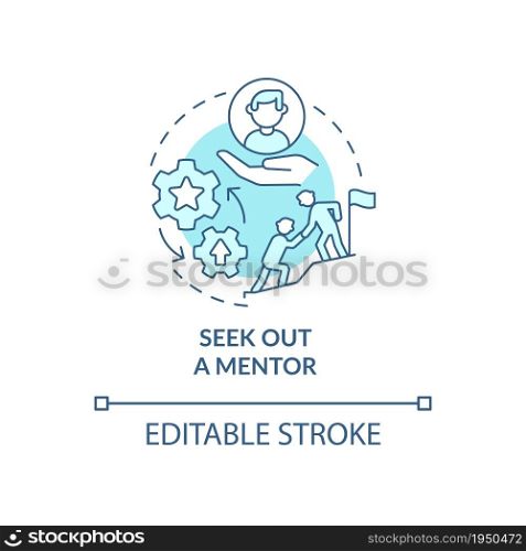 Seek out mentor blue concept icon. Training for professional on job position. Career advancement abstract idea thin line illustration. Vector isolated outline color drawing. Editable stroke. Seek out mentor blue concept icon