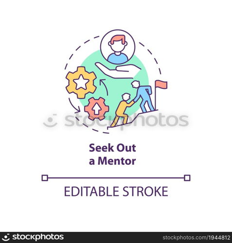 Seek out mentor concept icon. Training for professional on job position. Career advancement abstract idea thin line illustration. Vector isolated outline color drawing. Editable stroke. Seek out mentor concept icon