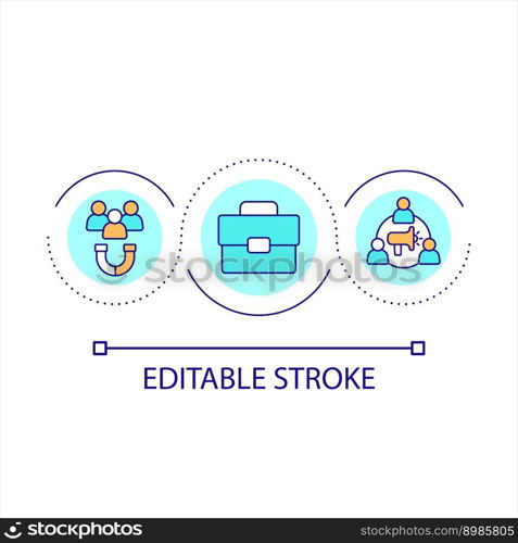 Seeking candidates for vacation loop concept icon. Support diversity in workplace. Inclusive culture abstract idea thin line illustration. Isolated outline drawing. Editable stroke. Arial font used. Seeking candidates for vacation loop concept icon