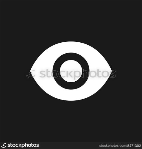 Seen dark mode glyph ui icon. Recently viewed. Wide opened eye. Reading. User interface design. White silhouette symbol on black space. Solid pictogram for web, mobile. Vector isolated illustration. Seen dark mode glyph ui icon