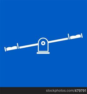 Seesaw icon white isolated on blue background vector illustration. Seesaw icon white