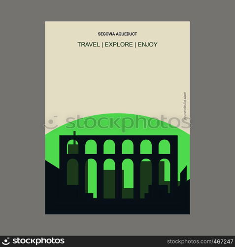 Segovia Aqueduct, Spain Vintage Style Landmark Poster Template