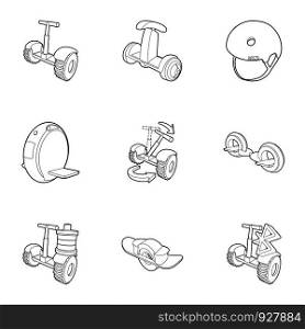 Segway icons set. Outline set of 9 segway vector icons for web isolated on white background. Segway icons set, outline style