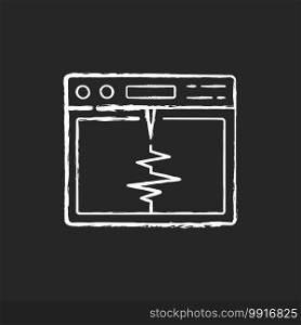 Seismograph chalk white icon on black background. Recording ground motion during earthquake. Measuring electronic changes. Detecting seismic waves. Isolated vector chalkboard illustration. Seismograph chalk white icon on black background