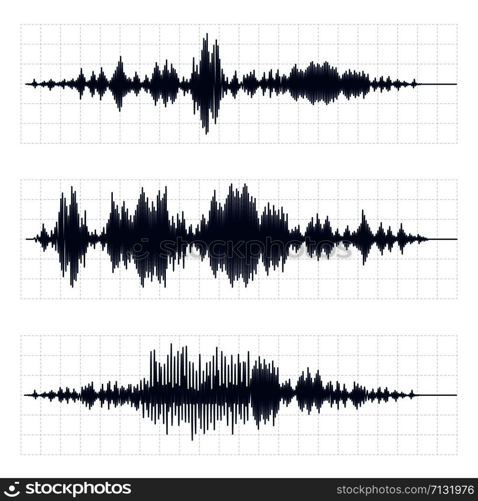Seismograph chart. Seismic activity diagram, radio frequency waves and