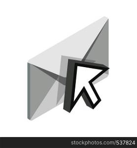 Selected email icon in isometric 3d style isolated on white background. Closed envelope with arrow icon. Selected email icon, isometric 3d style