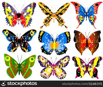 Selection of brightly colored editable vector generic butterflies