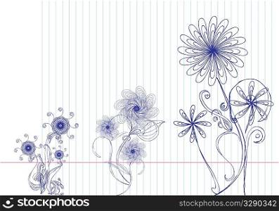 Selection of hand drawn flowers on lined paper. All elements on separate layers, easily edited.
