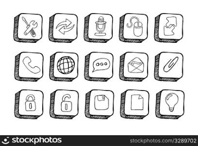Selection of hand drawn icons for internet.