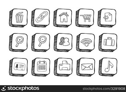 Selection of hand drawn icons for web site.
