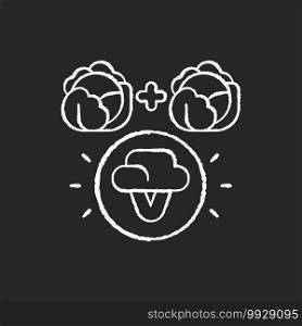 Selective breeding chalk white icon on black background. Genetic engineering. Food modification. Agricultural production. Vegetable cultivation. Isolated vector chalkboard illustration. Selective breeding chalk white icon on black background