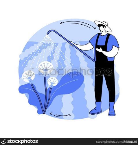 Selective herbicides isolated cartoon vector illustrations. Farmer with sprayer kills weeds, agribusiness industry, agricultural input sector, pest control, countryside lifestyle vector cartoon.. Selective herbicides isolated cartoon vector illustrations.