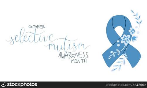 Selective Mutism Awareness Month October promotion banner template with support ribbon vector.. Selective Mutism Awareness Month October promotion banner template with support ribbon.