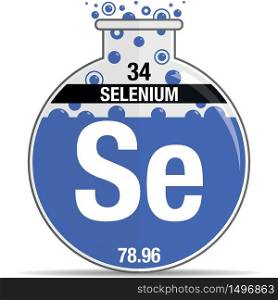 Selenium symbol on chemical round flask. Element number 34 of the Periodic Table of the Elements - Chemistry. Vector image
