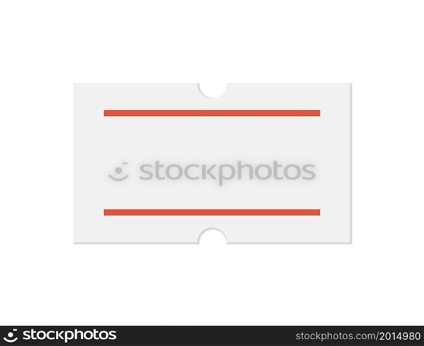 Self-adhesive paper price tag with two red stripes. Blank price label. White sticker to indicate the expiration date. Vector illustration isolated on white background.. Self-adhesive paper price tag with two red stripes. Blank price label. White sticker to indicate the expiration date. Vector illustration isolated on white background