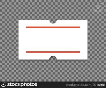 Self-adhesive paper price tag with two red stripes. Blank price label. White sticker to indicate the expiration date. Vector illustration isolated on transparent background.. Self-adhesive paper price tag with two red stripes. Blank price label. White sticker to indicate the expiration date. Vector illustration isolated on transparent background