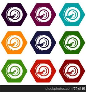 Self balancing wheel icon set many color hexahedron isolated on white vector illustration. Self balancing wheel icon set color hexahedron