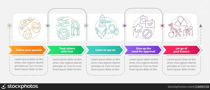 Self care daily activities rectangle infographic template. Data visualization with 5 steps. Process timeline info chart. Workflow layout with line icons. Myriad Pro-Bold, Regular fonts used. Self care daily activities rectangle infographic template