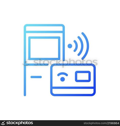 Self checkout kiosk gradient linear vector icon. ATM stand. Smart terminal service. Internet of Things. Thin line color symbol. Modern style pictogram. Vector isolated outline drawing. Self checkout kiosk gradient linear vector icon