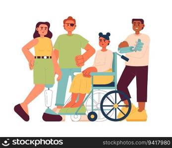 Self-confident people with disabilities semi flat color vector characters. Editable full body people have chronic health condition on white. Simple cartoon spot illustration for web graphic design. Self-confident people with disability semi flat color vector characters