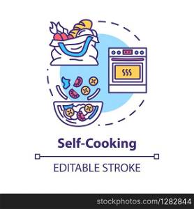 Self cooking concept icon. Low cost eating, self catering idea thin line illustration. Preparing dinner with cheap products. Vector isolated outline RGB color drawing. Editable stroke