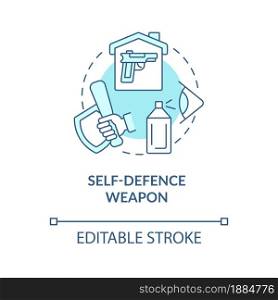 Self defence weapon blue concept icon. Personal protection abstract idea thin line illustration. Pepper spray and taser. Non lethal weapon. Vector isolated outline color drawing. Editable stroke. Self defence weapon blue concept icon