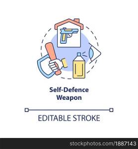 Self defence weapon concept icon. Personal protection abstract idea thin line illustration. Pepper spray and taser. Non lethal weapon. Vector isolated outline color drawing. Editable stroke. Self defence weapon concept icon