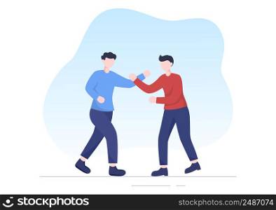 Self Defense Practice and Martial Arts Training for Fighting Criminals in battle on Flat Cartoon Vector Illustration
