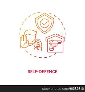 Self defense red gradient concept icon. Civilian with weapon for safety. Firearm to protect private property. Gun control idea thin line illustration. Vector isolated outline RGB color drawing. Self defense red gradient concept icon