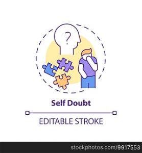 Self-doubt concept icon. Procrastination effect idea thin line illustration. Emotional suffering. Persistent need for reassurance. Vector isolated outline RGB color drawing. Editable stroke. Self-doubt concept icon