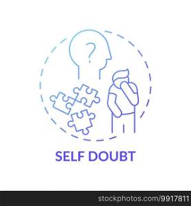 Self-doubt concept icon. Procrastination effect idea thin line illustration. Emotional suffering. Anxious feeling. Self-loathing. Lacking faith in oneself. Vector isolated outline RGB color drawing. Self-doubt concept icon