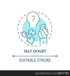 Self-doubt concept icon. Procrastination effect idea thin line illustration. Fear making mistakes. Persistent need for reassurance. Vector isolated outline RGB color drawing. Editable stroke. Self-doubt concept icon