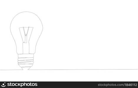Self drawing of single continuous one line drawing of light bulb. Drawing by hand, black lines on a white background.. single continuous one line drawing of light bulb. Drawing by hand