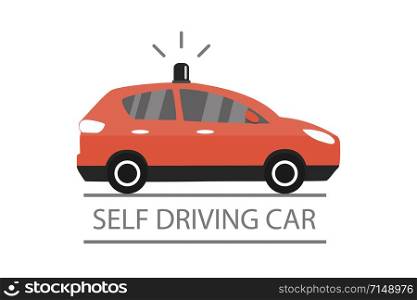 Self driving car,cartoon future transport concept,isolated on white background,flat vector illustration. Self driving car,cartoon future transport concept