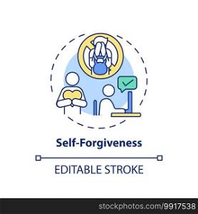 Self-forgiveness concept icon. Fighting procrastination idea thin line illustration. Avoiding being self-critical. Emotional well-being. Vector isolated outline RGB color drawing. Editable stroke. Self-forgiveness concept icon