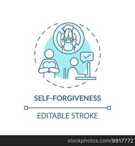Self-forgiveness concept icon. Fighting procrastination idea thin line illustration. Developing self-compassion. Emotional well-being. Vector isolated outline RGB color drawing. Editable stroke. Self-forgiveness concept icon