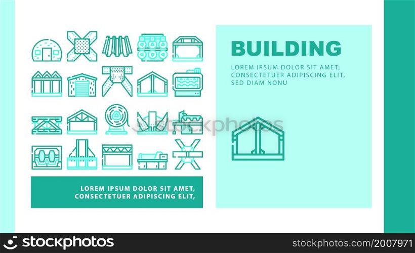 Self-framing Metallic Building Landing Web Page Header Banner Template Vector House Metal Material Frame Building And Bridge Construction, Industry Factory Production Machine Equipment Illustration. Self-framing Metallic Building Landing Header Vector