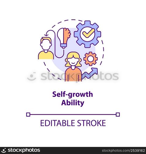 Self-growth ability concept icon. Top soft skill in workplace abstract idea thin line illustration. Personal development. Isolated outline drawing. Editable stroke. Arial, Myriad Pro-Bold fonts used. Self-growth ability concept icon