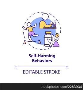 Self harming behaviors concept icon. Alcohol usage. Effects of conduct disorder abstract idea thin line illustration. Isolated outline drawing. Editable stroke. Arial, Myriad Pro-Bold fonts used. Self harming behaviors concept icon