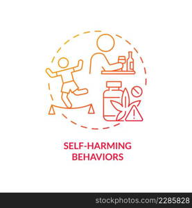Self harming behaviors red gradient concept icon. Alcohol usage. Effects of conduct disorder abstract idea thin line illustration. Isolated outline drawing. Myriad Pro-Bold fonts used. Self harming behaviors red gradient concept icon