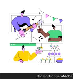 Self-isolation party abstract concept vector illustration. Celebration online, video call, happy friend, quarantine fun, coronavirus outbreak, zoom videoconference, virtual chat abstract metaphor.. Self-isolation party abstract concept vector illustration.