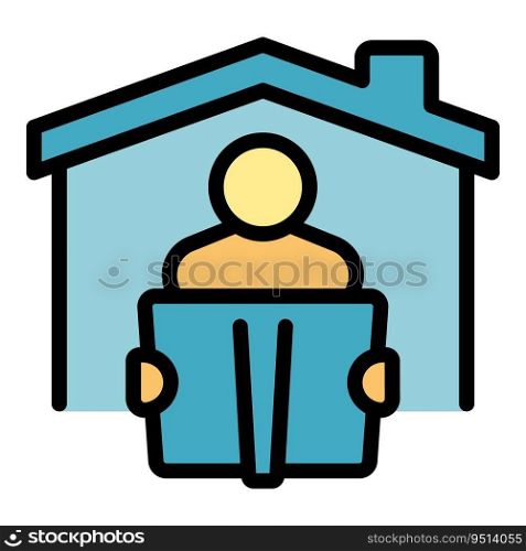 Self isolation reading icon outline vector. House online. People stay color flat. Self isolation reading icon vector flat