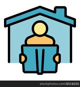 Self isolation reading icon outline vector. House online. People stay color flat. Self isolation reading icon vector flat