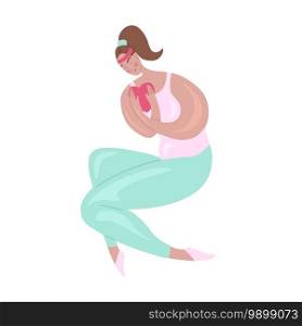 Self love. Athletic girl hugging a heart. Confidence and body positivity. Sports lifestyle. Vector cartoon flat illustration for postcards, banners and your creativity. Self love. Athletic girl hugging a heart. Confidence and body positivity. Sports lifestyle. Vector cartoon flat illustration