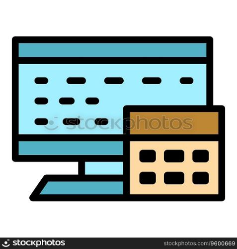 Self machine icon outline vector. Screen cash point. Register checkout color flat. Self machine icon vector flat