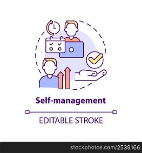 Self-management concept icon. Soft skill for career success abstract idea thin line illustration. Develop self-control. Isolated outline drawing. Editable stroke. Arial, Myriad Pro-Bold fonts used. Self-management concept icon