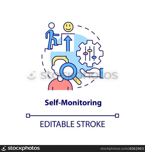 Self monitoring concept icon. Control your condition. PTSD coping strategy abstract idea thin line illustration. Isolated outline drawing. Editable stroke. Arial, Myriad Pro-Bold fonts used. Self monitoring concept icon