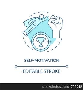 Self motivation blue concept icon. Personal development. Achievement in work and business. Startup launch abstract idea thin line illustration. Vector isolated outline color drawing. Editable stroke. Self motivation blue concept icon
