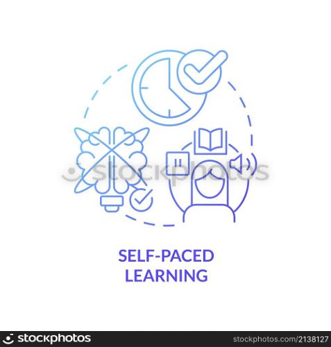 Self paced learning blue gradient concept icon. Own time, schedule. Elearning abstract idea thin line illustration. Isolated outline drawing. Editable stroke. Roboto-Medium, Myriad Pro-Bold fonts used. Self paced learning blue gradient concept icon